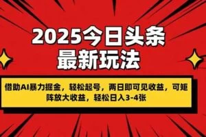 2025今日头条最新玩法，借助AI暴力掘金，轻松起号，两日即可见收益，可…